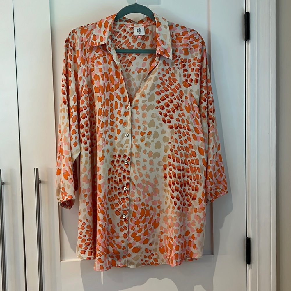 CAbi Orange and Cream Blouse